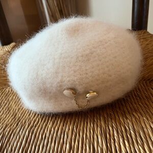 Vintage Heaslip rabbit hair and wool tam beret cream button detail  luxury OS